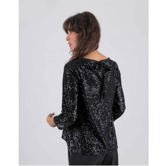 Semicouture Sequin Embellished Blouse Top Cocktail Evening Black S - Picture 3 of 7